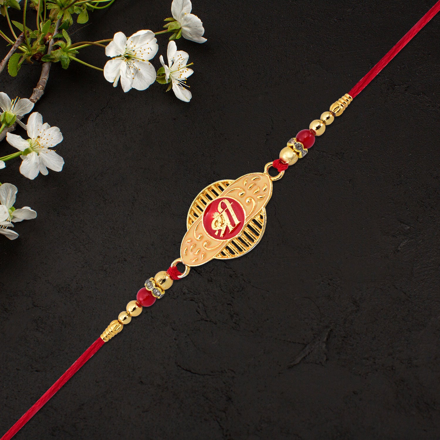 Golden Shree Rakhi With Designer Frame Golden Shree Rakhi With Designer Frame